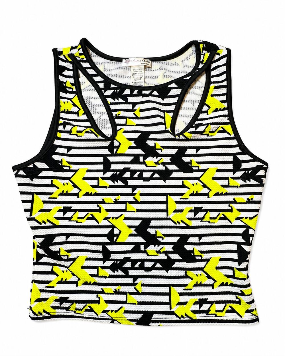Vintage Y2K A'GACI Womens L Neon Graphic Cutout Tank Top Made USA